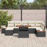 vidaXL Tuin Eettafel Set met kussen 8 pcs Zwart en Beige
