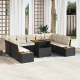 vidaXL Tuin Eettafel Set met kussen 10 pcs Zwart en Beige