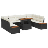 vidaXL Tuin Eettafel Set met kussen 10 pcs Zwart en Beige
