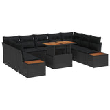 vidaXL Tuin Eettafel Set met kussen 10 pcs Zwart en Beige