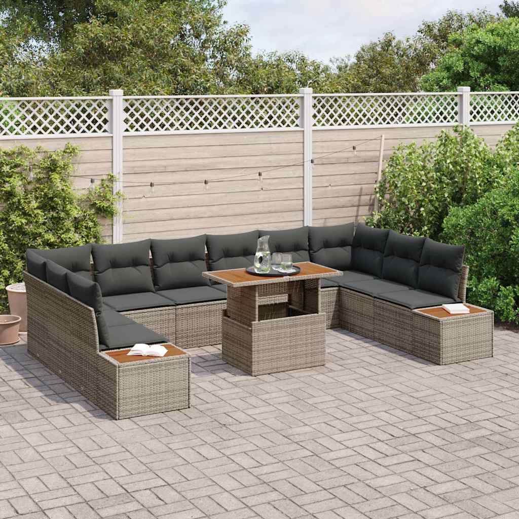 vidaXL Garden Dining Set with Cushions 11 pcs Black and Beige