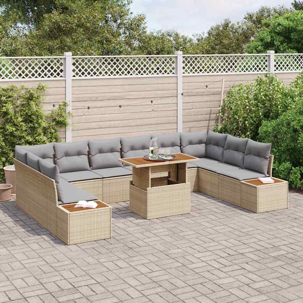 vidaXL Garden Dining Set with Cushions 11 pcs Black and Beige