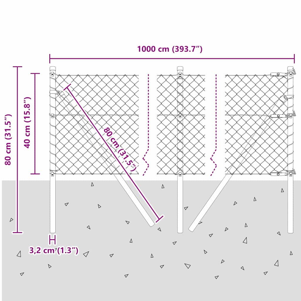 vidaXL Hekpaal. Groen 10 x 0,4 m (40 x 40 mm gaas) Staal en PVC