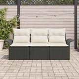 vidaXL Tuinbank Set met kussen met opslag 3 pcs Zwart Poly rattan