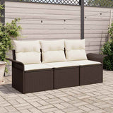 vidaXL Tuinbank Set met kussen met opslag 3 pcs Zwart Poly rattan