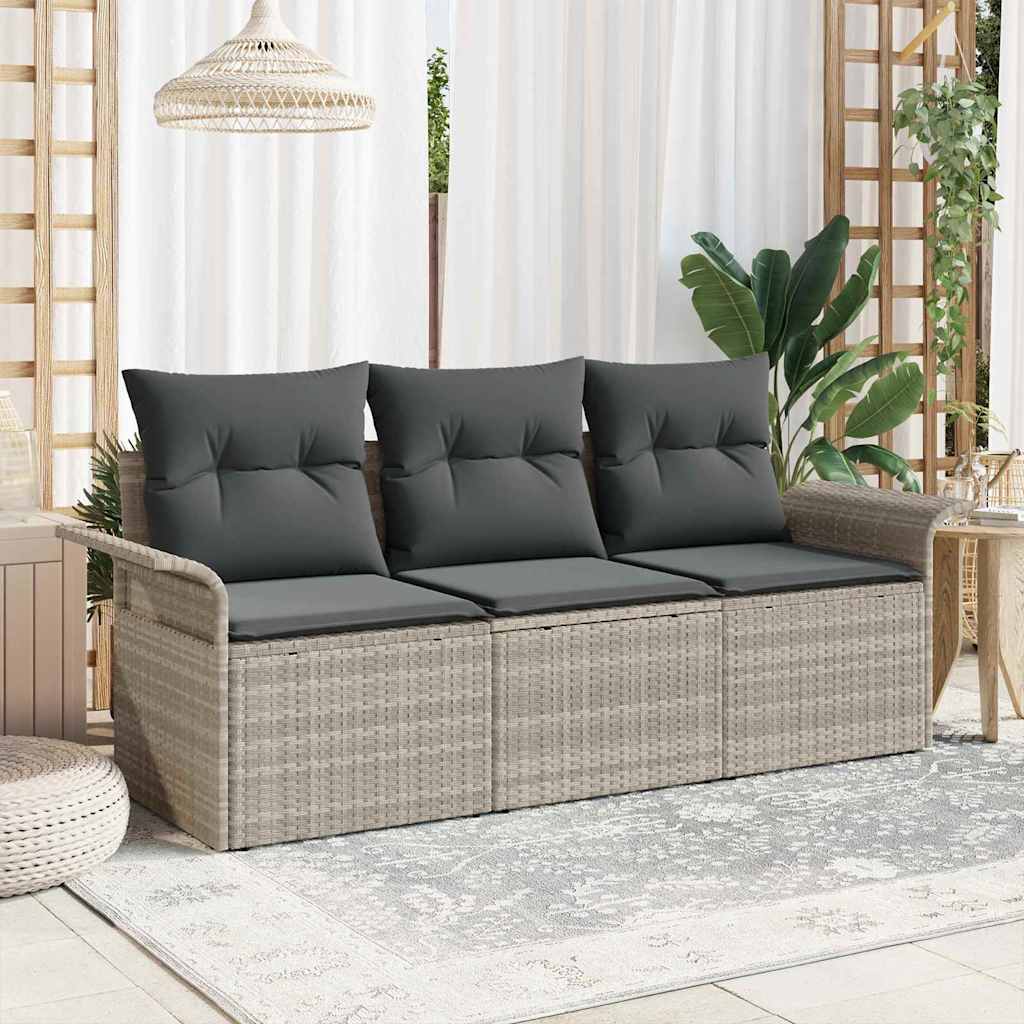 vidaXL Tuinbank Set met kussen met opslag 3 pcs Zwart Poly rattan