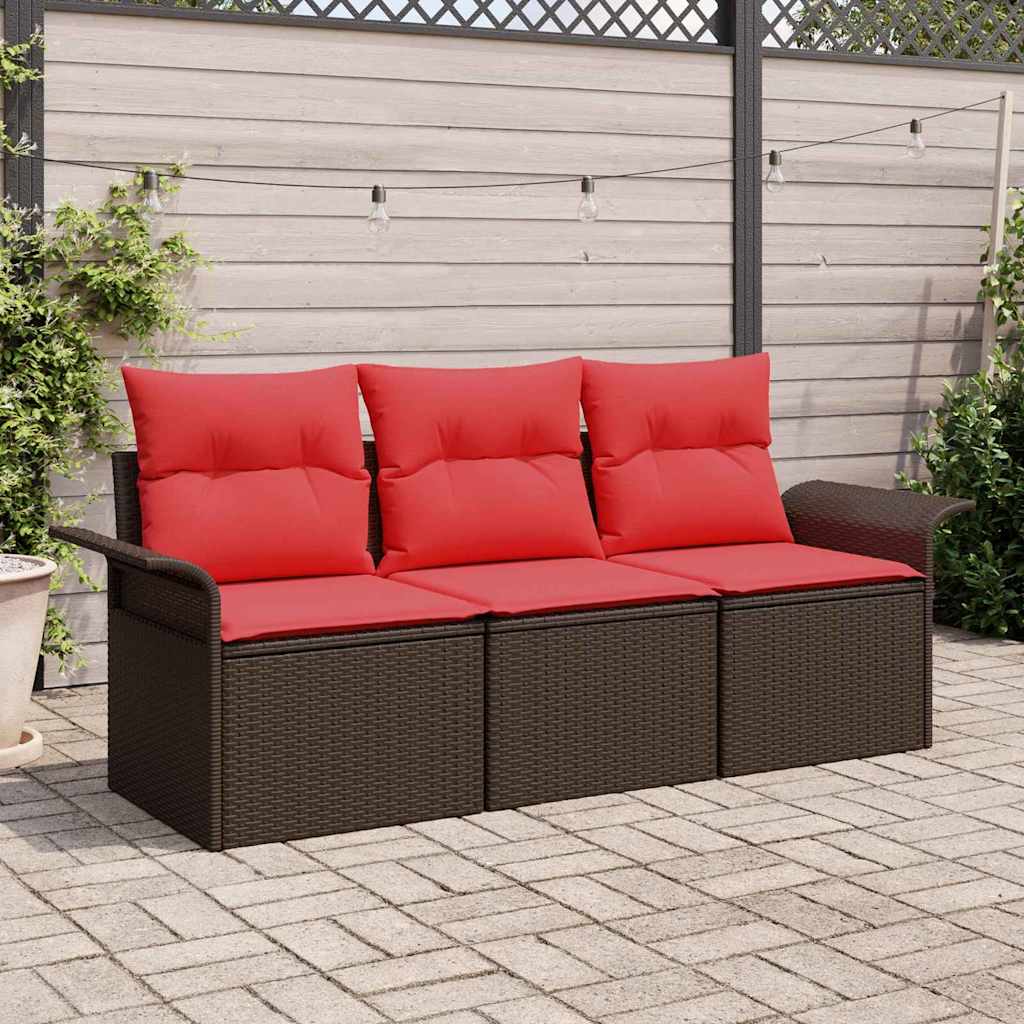 vidaXL Garden Bench Set with Cushion with Storage 3 pcs Brown Poly Rattan