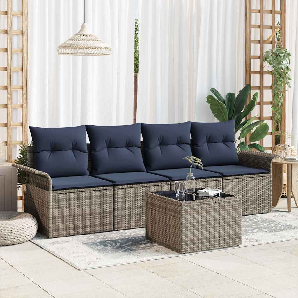 vidaXL Tuinbank Set met kussen 5 pcs Beige en Rood poly rattan