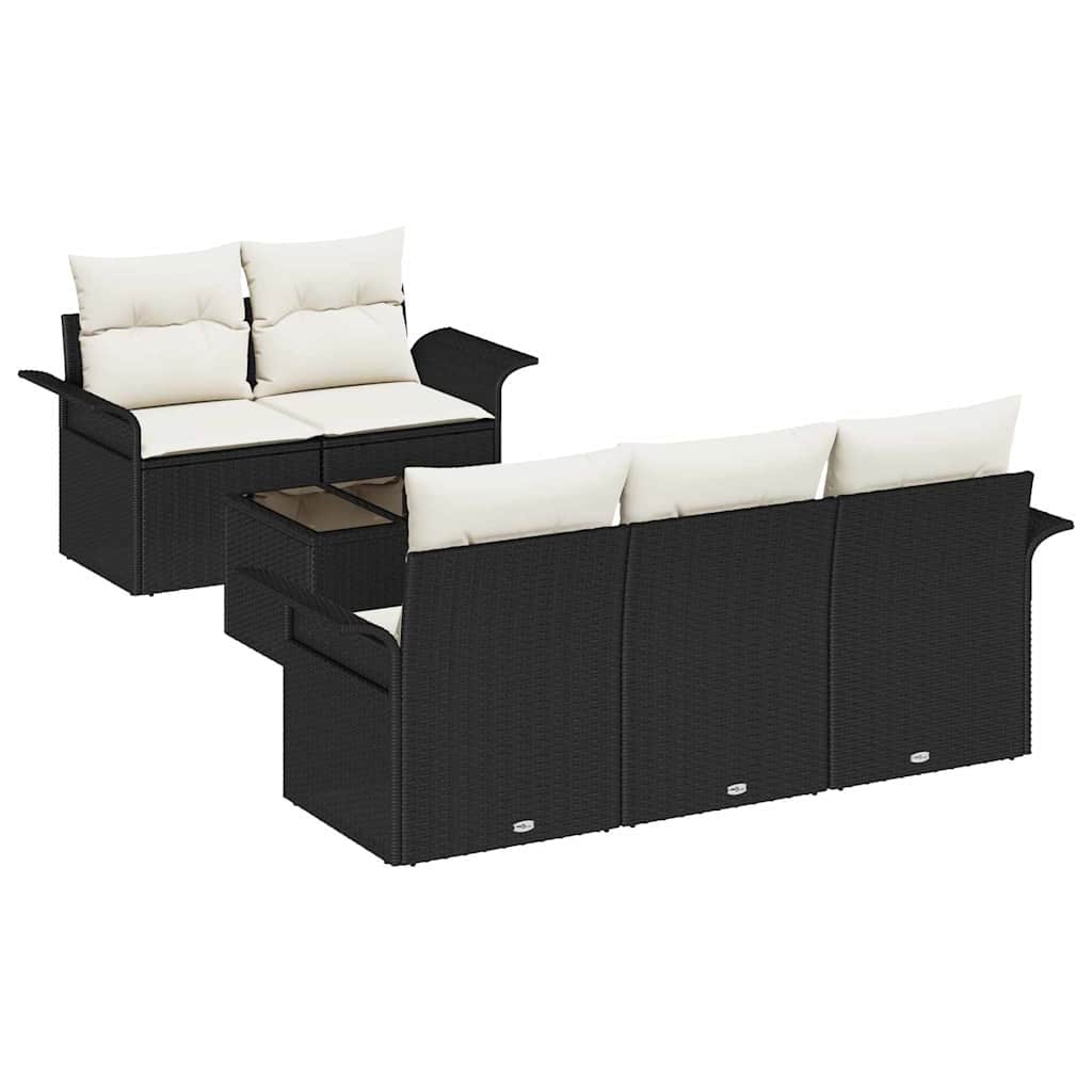 vidaXL Tuinbank Set 6 pcs Zwart en Crème Poly rattan, staal en glas