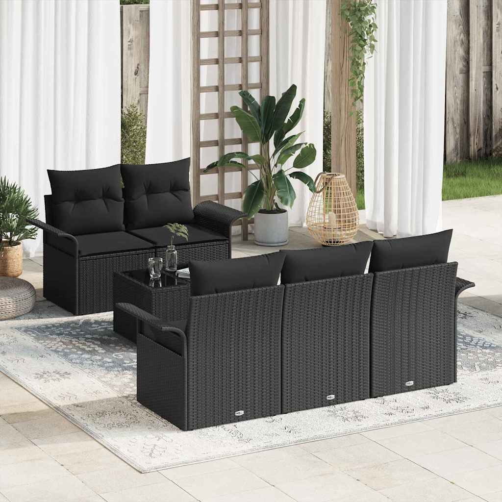 vidaXL Tuinbank Set 6 pcs Zwart en Crème Poly rattan, staal en glas