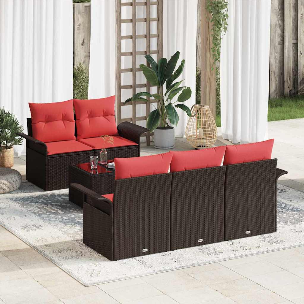 vidaXL Tuinbank Set met kussen 6 pcs Beige en Rood poly rattan
