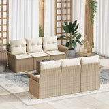 vidaXL Tuinbank Set met kussen 7 pcs Zwart en Crème poly rattan