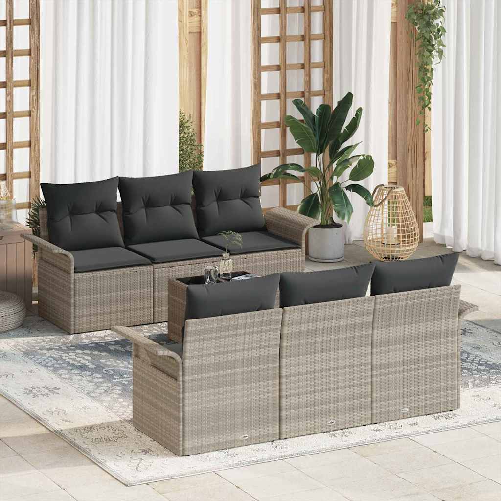 vidaXL Tuinbank Set met kussen 7 pcs Zwart en Crème poly rattan