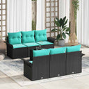 vidaXL Tuinbank Set 7 pcs Beige Rood Poly rattan, staal en glas