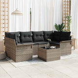 vidaXL Tuinbank Set 7 pcs Zwart en Crème Poly rattan, staal en glas