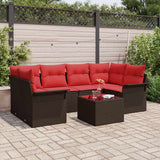 vidaXL Tuinbank Set met kussen 7 pcs Beige en Rood poly rattan