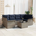 vidaXL Tuinbank Set met kussen 7 pcs Beige en Rood poly rattan