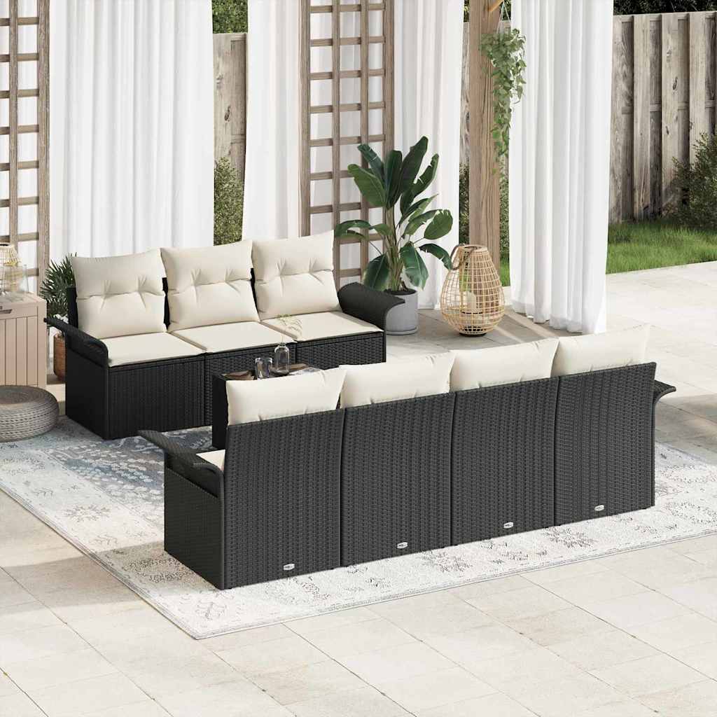 vidaXL Tuinbank Set met kussen 8 pcs Zwart en Crème poly rattan