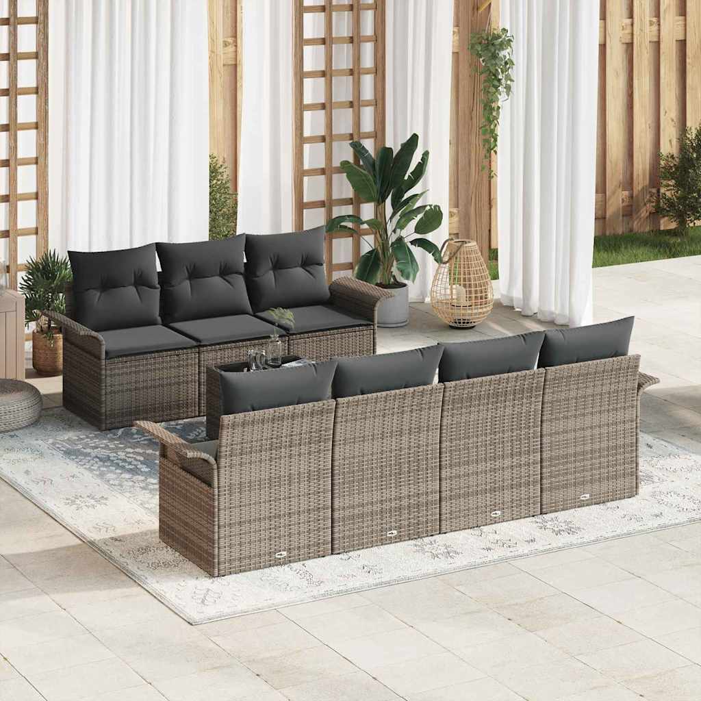 vidaXL Tuinbank Set met kussen 8 pcs Zwart en Crème poly rattan