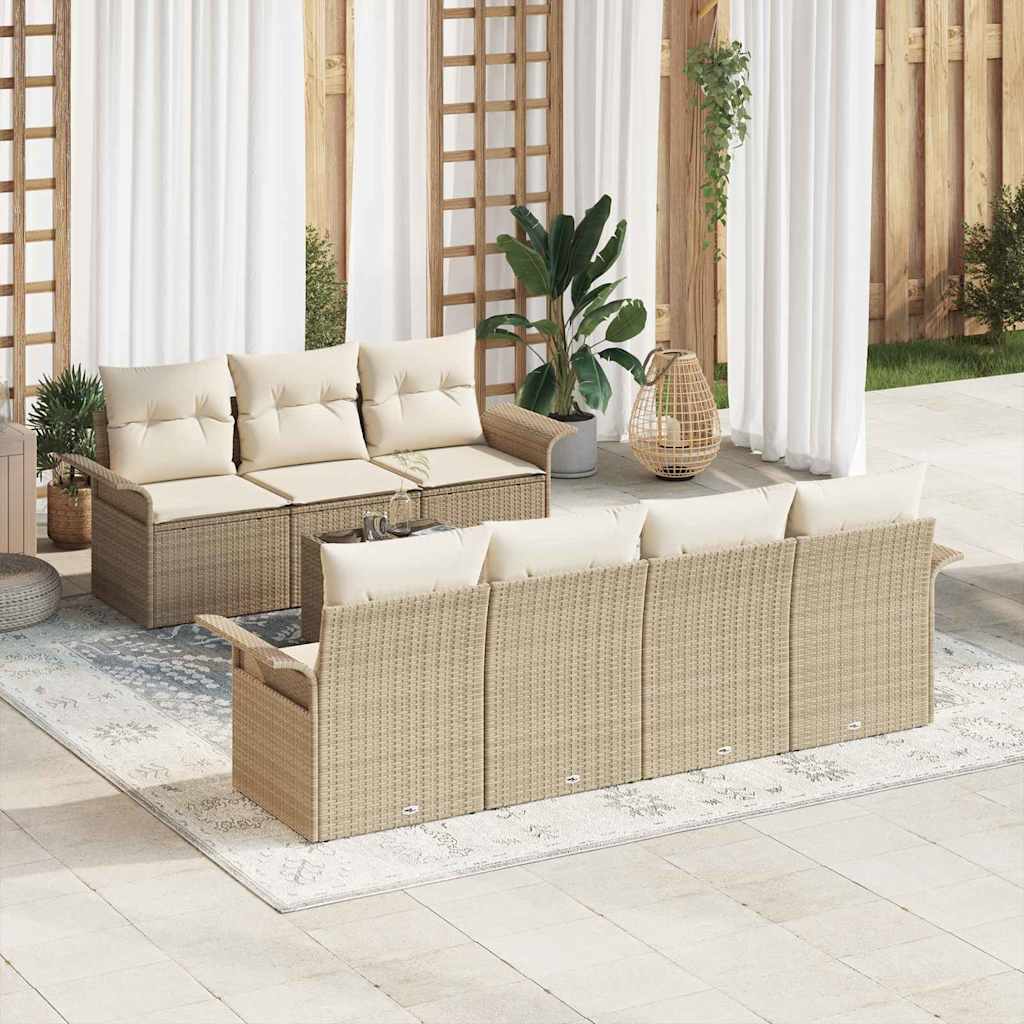 vidaXL Tuinbank Set met kussen 8 pcs Zwart en Crème poly rattan