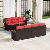 vidaXL Tuinbank Set met kussen 8 pcs Beige en Rood poly rattan