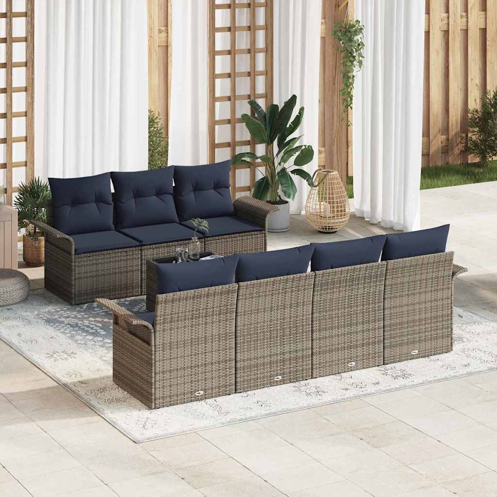 vidaXL Tuinbank Set met kussen 8 pcs Beige en Rood poly rattan