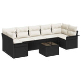 vidaXL Tuinbank Set met kussen 8 pcs Zwart en Crème poly rattan