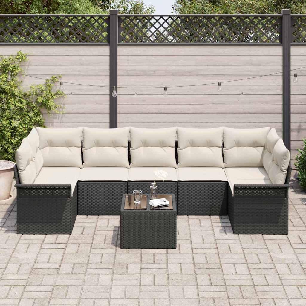 vidaXL Tuinbank Set met kussen 8 pcs Zwart en Crème poly rattan