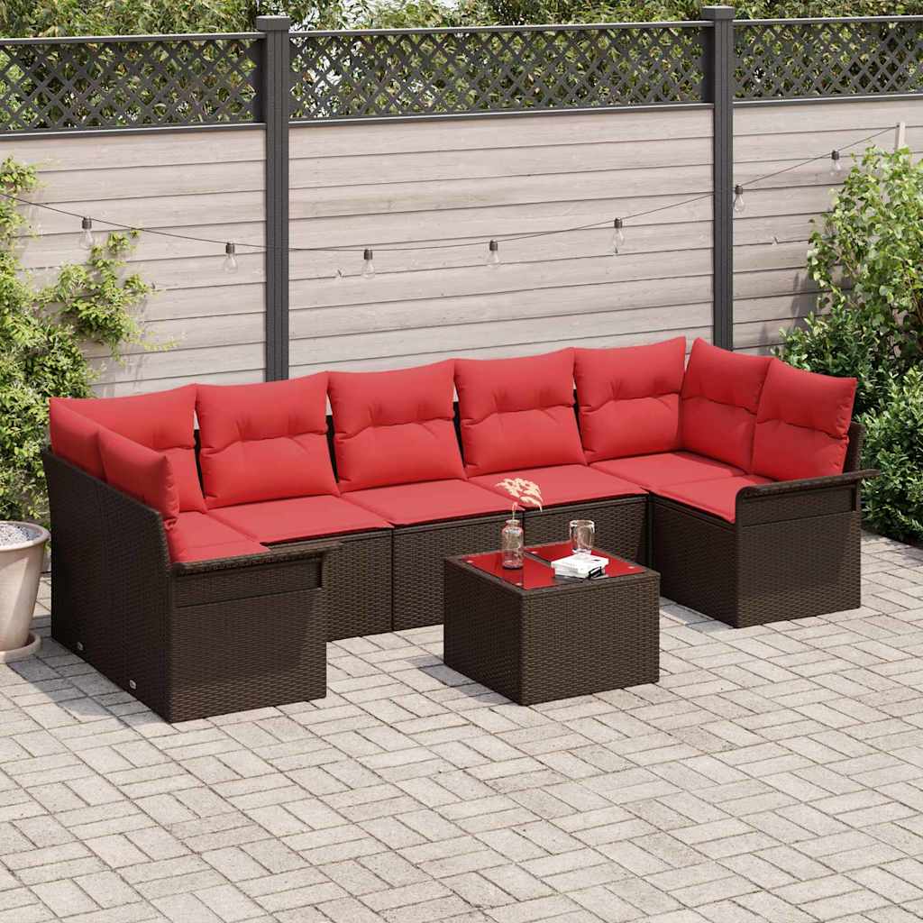 vidaXL Garden Sofa Set with Cushions 8 pcs Beige and Red Poly Rattan