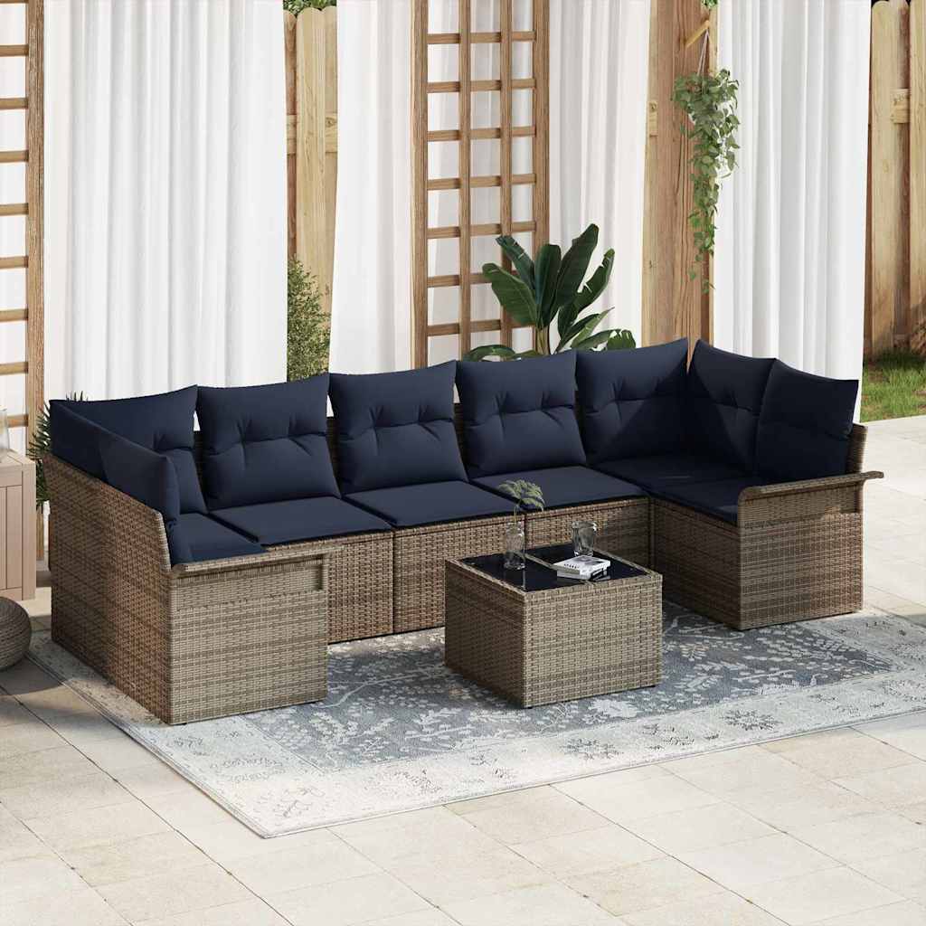 vidaXL Garden Sofa Set with Cushions 8 pcs Beige and Red Poly Rattan