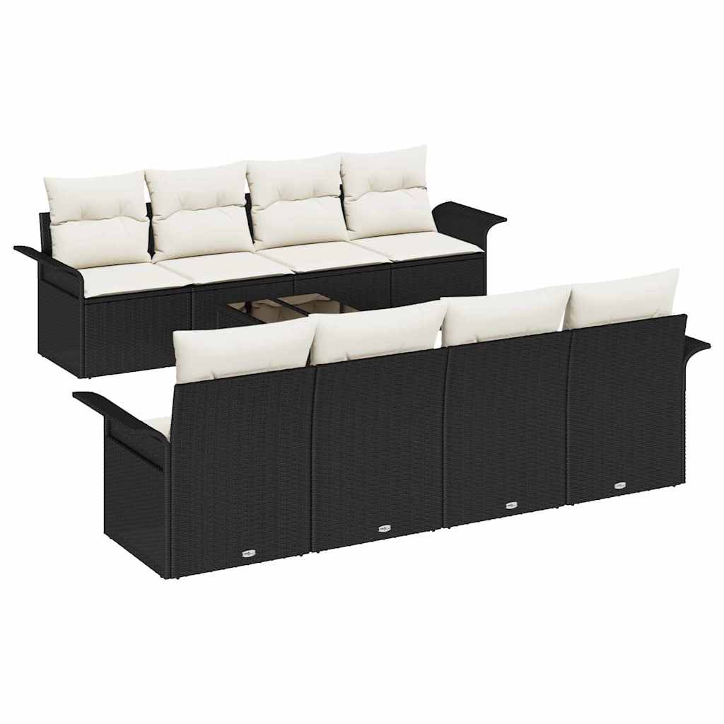 vidaXL Tuinbank Set met kussen 9 pcs Zwart en Crème poly rattan