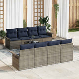 vidaXL Tuinbank Set met kussen 9 pcs Beige en Rood poly rattan