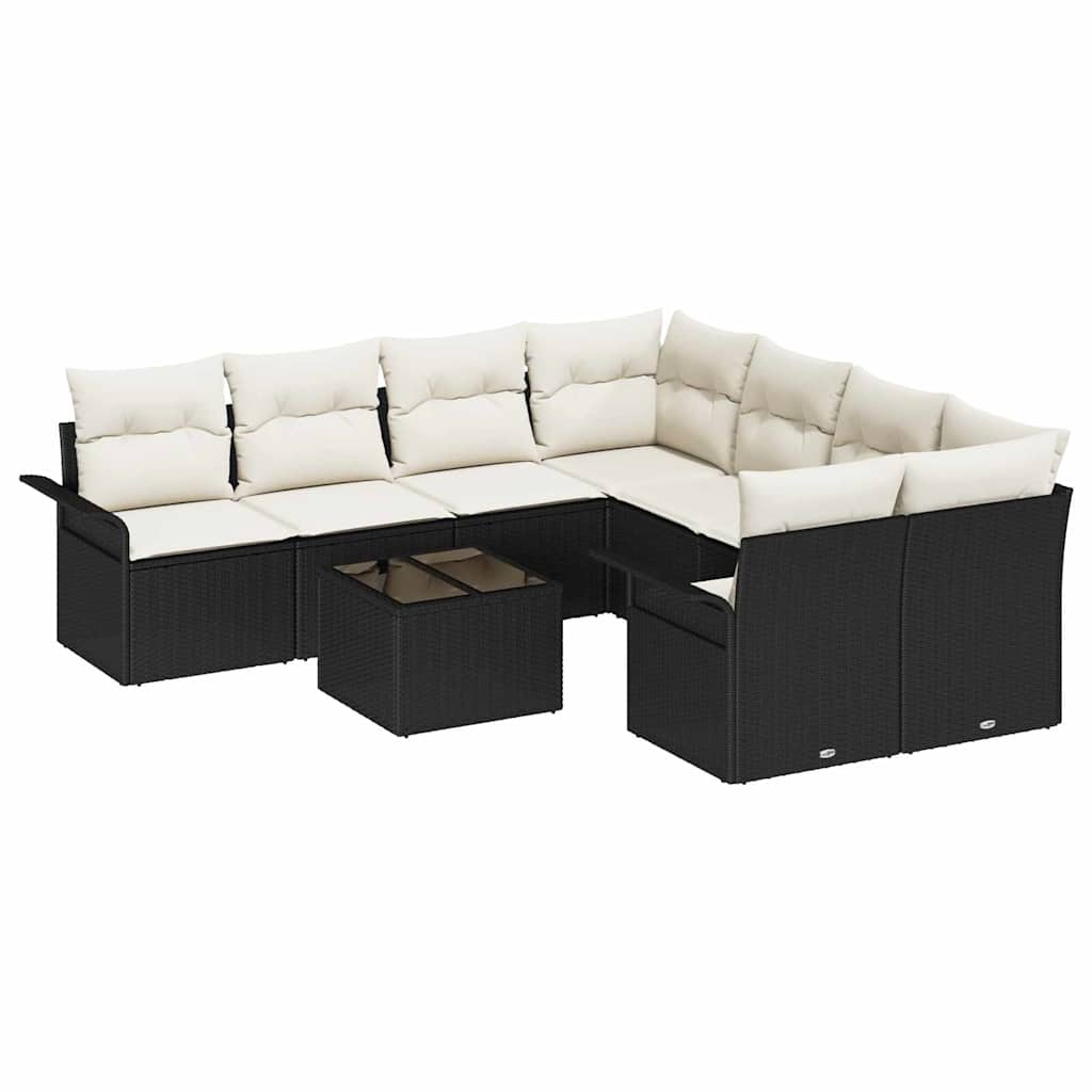 vidaXL Tuinbank Set met kussen 9 pcs Zwart en Crème poly rattan
