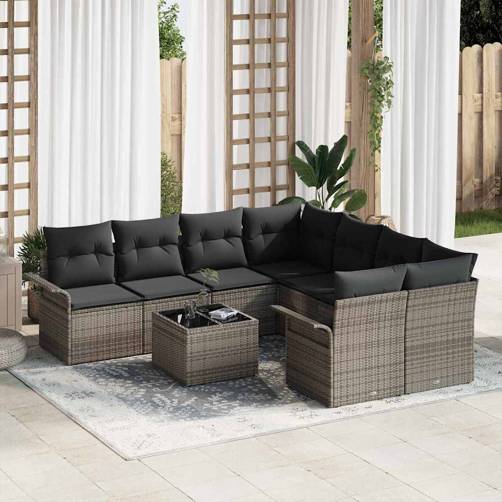 vidaXL Tuinbank Set met kussen 9 pcs Zwart en Crème poly rattan