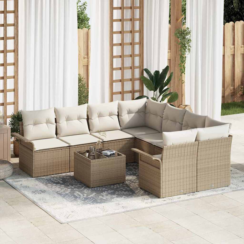 vidaXL Tuinbank Set met kussen 9 pcs Zwart en Crème poly rattan