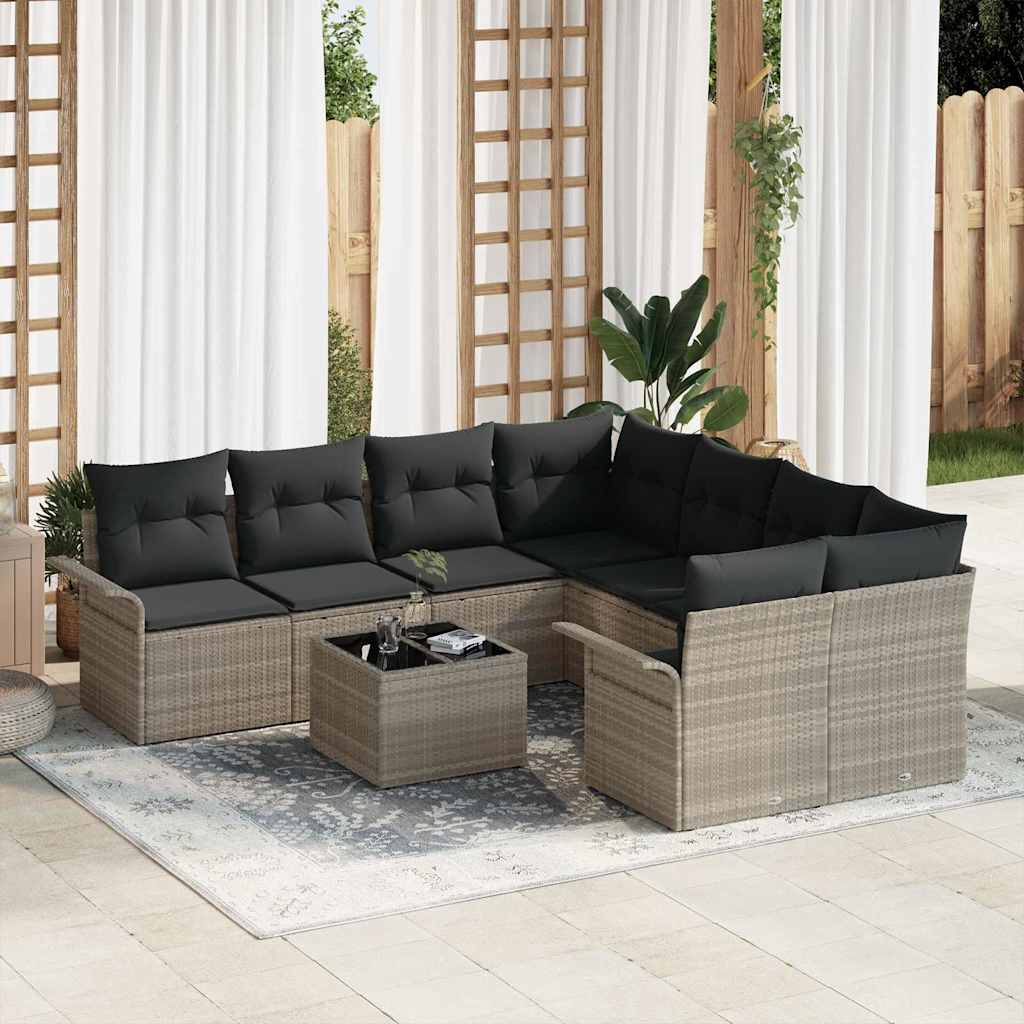 vidaXL Tuinbank Set met kussen 9 pcs Zwart en Crème poly rattan