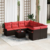 vidaXL Tuinbank Set met kussen 9 pcs Beige en Rood poly rattan
