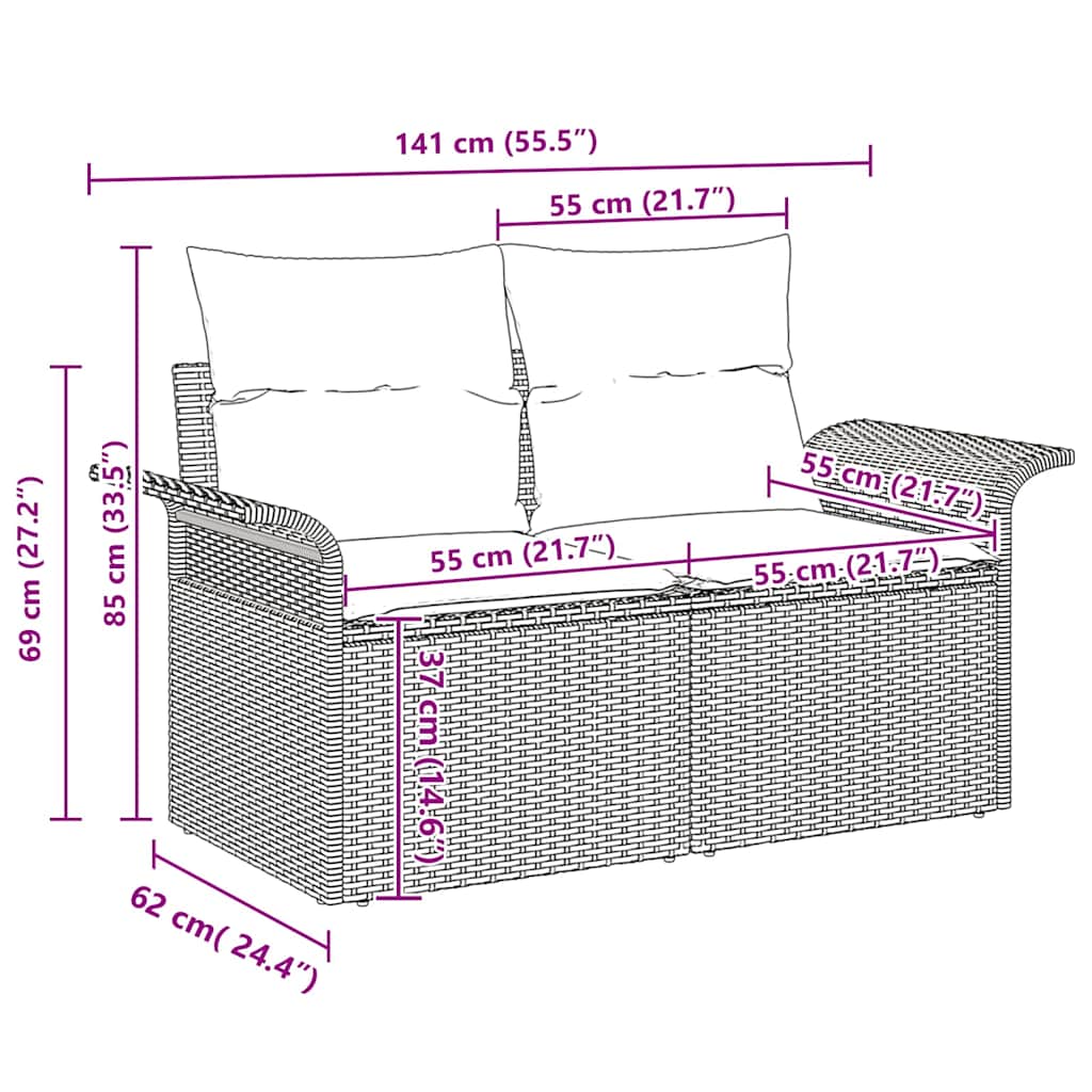vidaXL Tuinbank Set met kussen met opslag 4 pcs Zwart Poly rattan