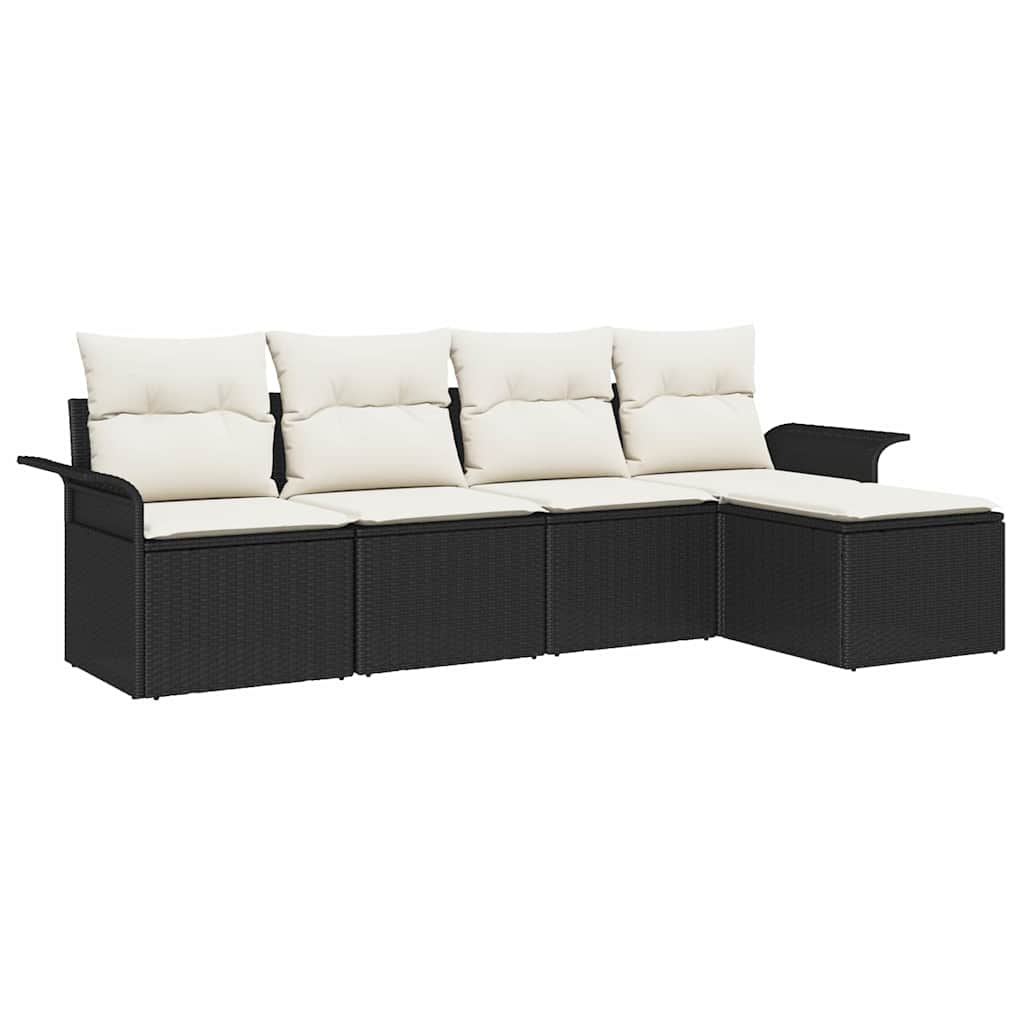 vidaXL Tuinbank Set met kussen met opslag 5 pcs Zwart poly rattan