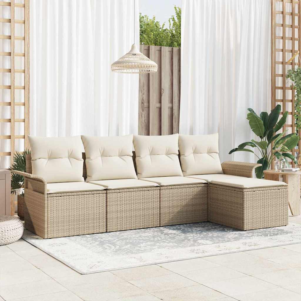 vidaXL Tuinbank Set met kussen met opslag 5 pcs Zwart poly rattan