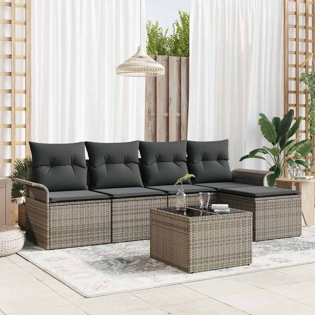vidaXL Tuinbank Set met kussen met opslag 5 pcs Zwart poly rattan