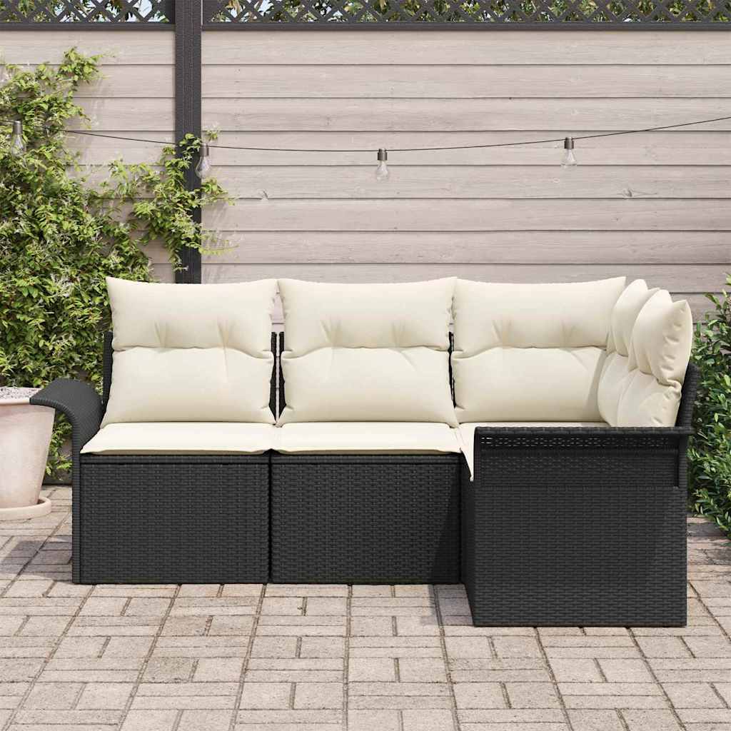 vidaXL Tuinbank Set met opslag 4 pcs Zwart poly rattan