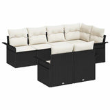 vidaXL Tuinbank Set met kussen met opslag 7 pcs Zwart Poly rattan