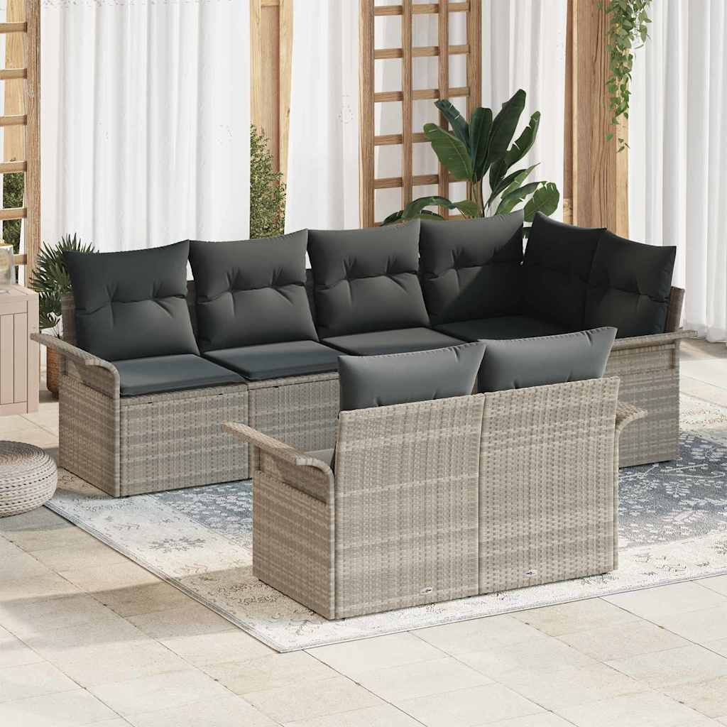 vidaXL Tuinbank Set met kussen met opslag 7 pcs Zwart Poly rattan