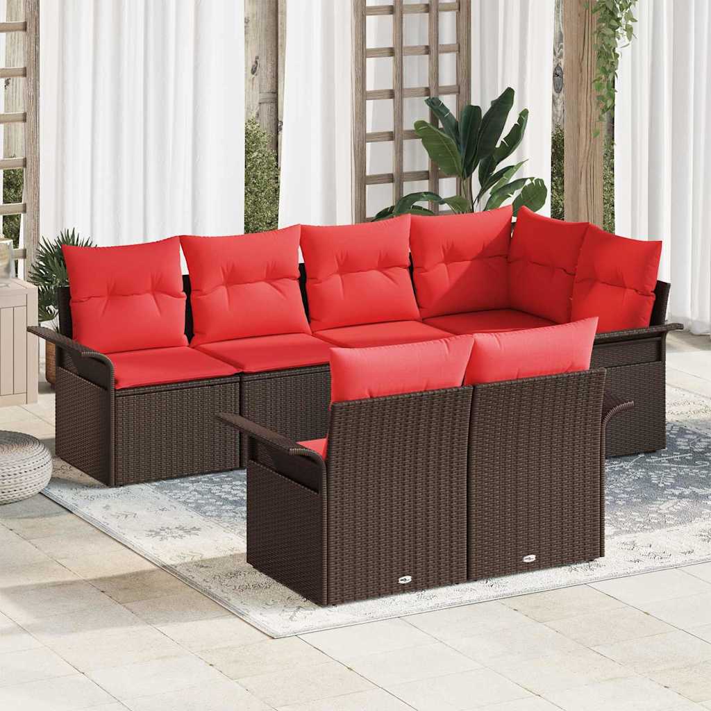 vidaXL Tuinbank Set met kussen met opslag 7 pcs Bruin Poly rattan