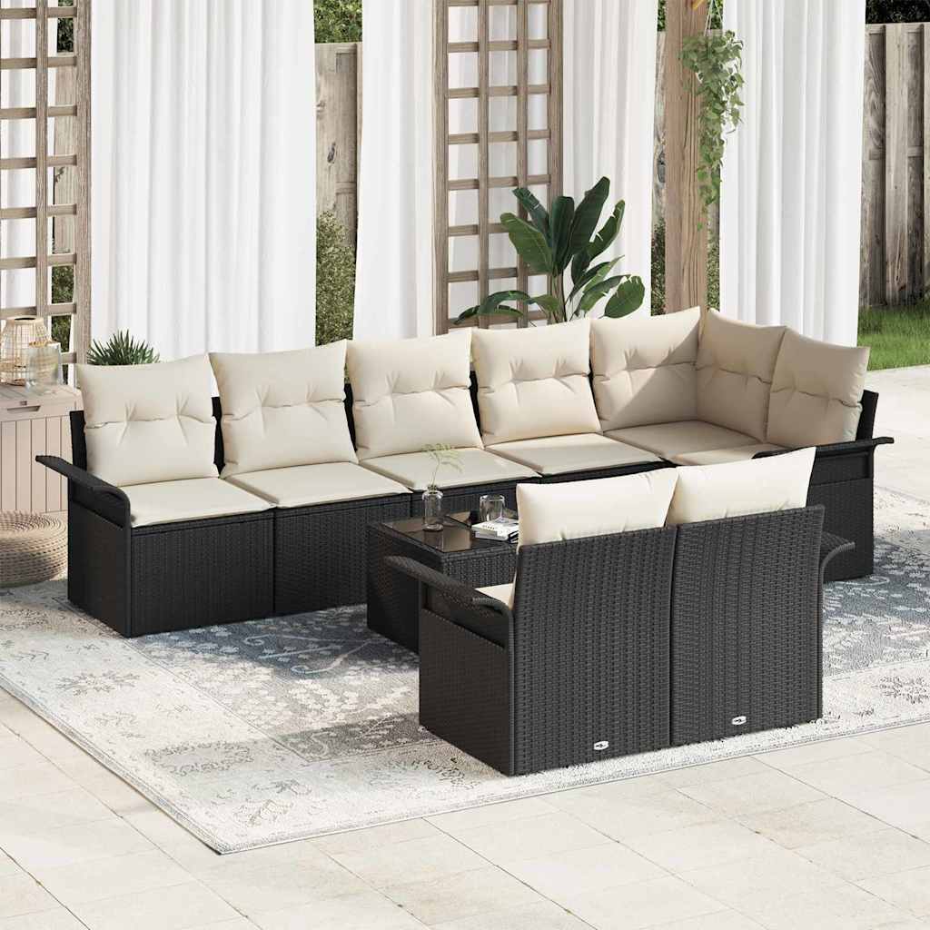 vidaXL Garden Sofa Set with Storage 8 pcs Black poly rattan