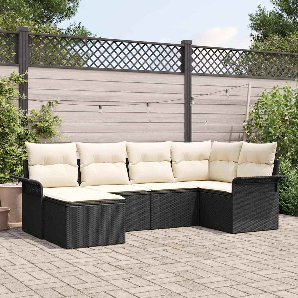vidaXL Tuinbank Set met opslag 6 pcs Zwart poly rattan