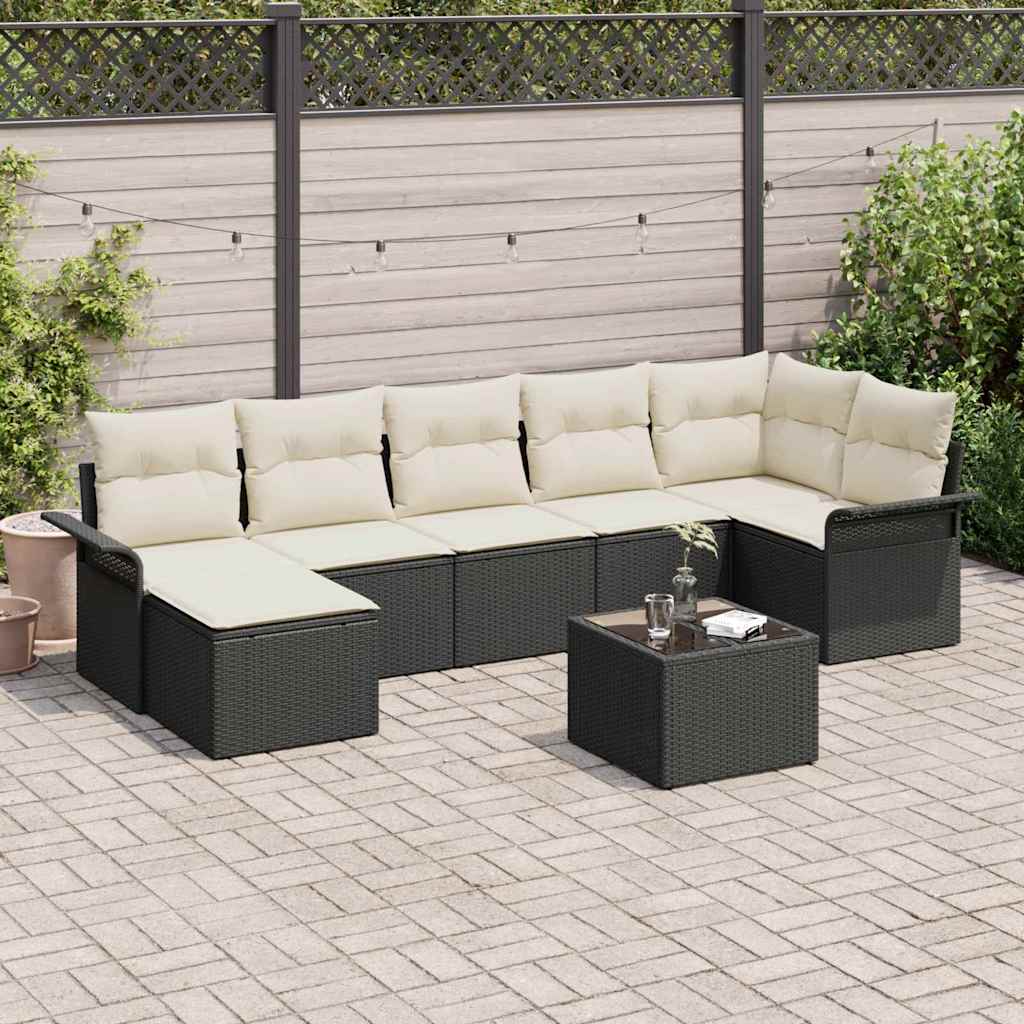 vidaXL Tuinbank Set met opslag 7 pcs Zwart poly rattan