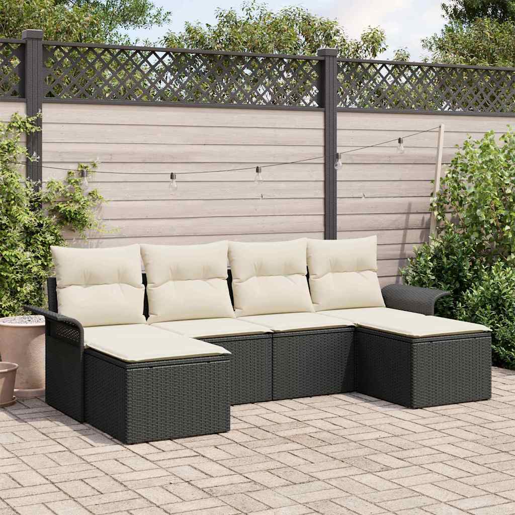 vidaXL Tuinbank Set met opslag 6 pcs Zwart poly rattan