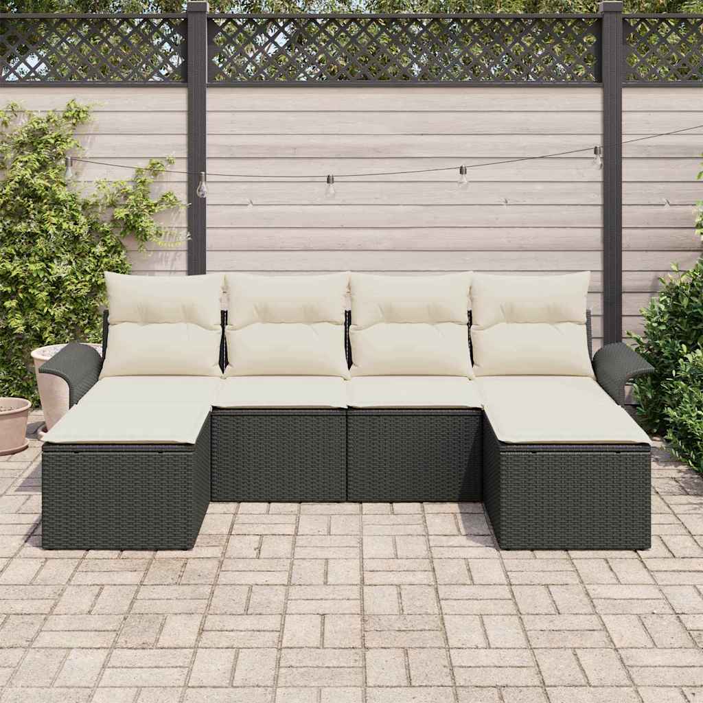 vidaXL Tuinbank Set met opslag 6 pcs Zwart poly rattan